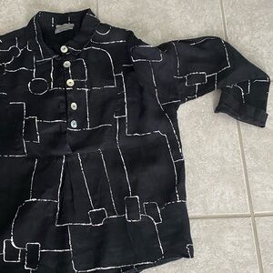 Designer brand Chalet et cici 100% linen with stamped white patern